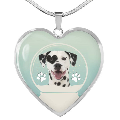 Dalmatian Dog Print Heart Pendant Luxury Necklace-Free Shipping