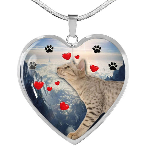Cute Ocicat Print Heart Pendant Luxury Necklace-Free Shipping
