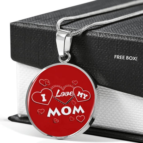 'I Love MY MOM' Red Print Circle Pendant Luxury Necklace