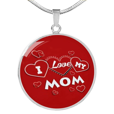 'I Love MY MOM' Red Print Circle Pendant Luxury Necklace