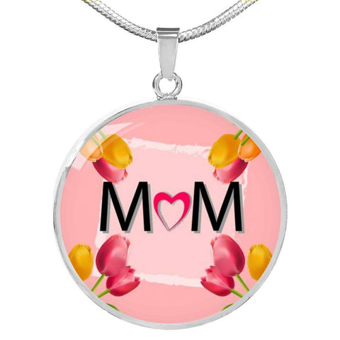 "MOM" Print Circle Pendant Luxury Necklace