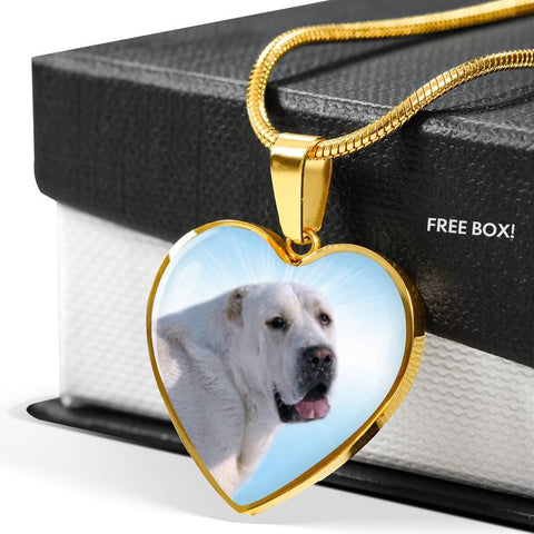 Central Asian Shepherd Dog Print Heart Pendant Luxury Necklace-Free Shipping