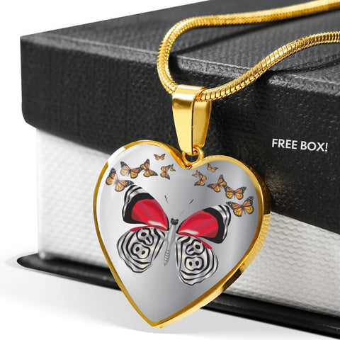 Butterfly Print Heart Pendant Luxury Necklace-Free Shipping