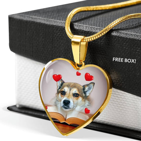 Norwegian Lundehund Print Heart Pendant Luxury Necklace-Free Shipping