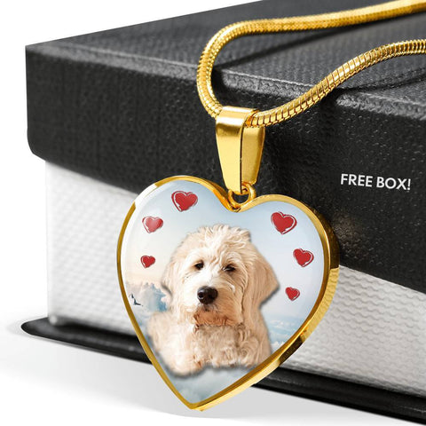 Goldendoodle Print Heart Pendant Luxury Necklace-Free Shipping