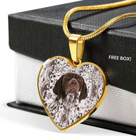 German Shorthaired Pointer Dog Print Heart Pendant Luxury Necklace-Free Shipping