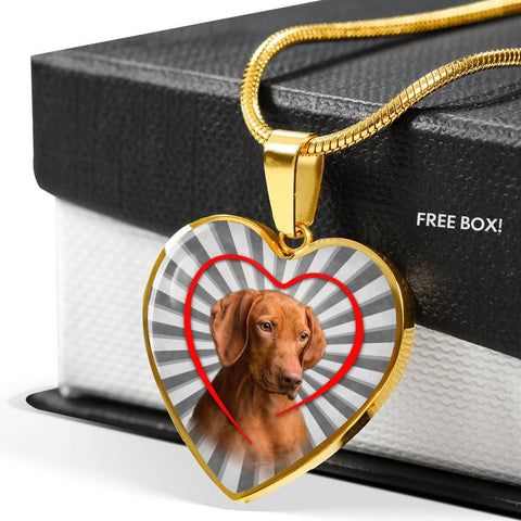 Lovely Vizsla Dog Print Heart Charm Necklace-Free Shipping