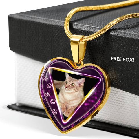 Javanese Cat Print Heart Charm Necklaces-Free Shipping