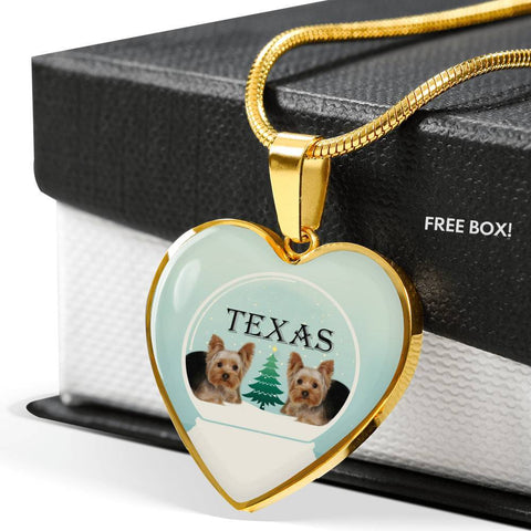 Yorkshire Terrier (Yorkie) Texas Print Heart Charm Luxury Necklace-Free Shipping