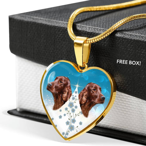 Irish Setter Dog Print Heart Pendant Luxury Necklace-Free Shipping