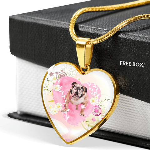 Bulldog Print Heart Charm Luxury Necklace-Free Shipping