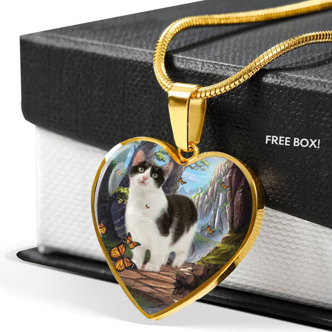 Munchkin Cat Print Heart Pendant Luxury Necklace-Free Shipping
