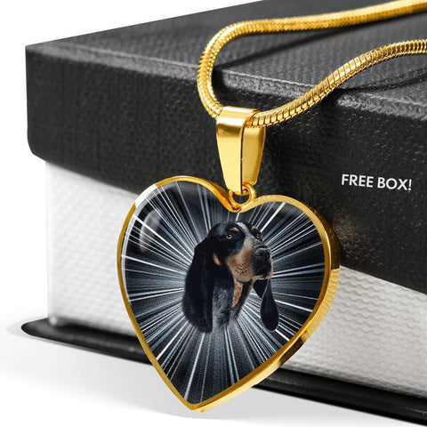 Bluetick Coonhound Dog Print Heart Pendant Luxury Necklace-Free Shipping