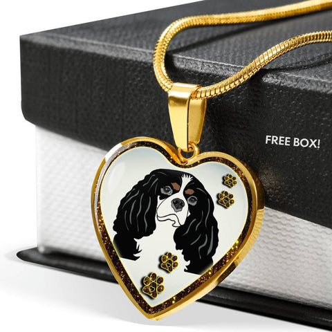 Cavalier King Charles Spaniel Dog Print Heart Charm Necklaces-Free Shipping