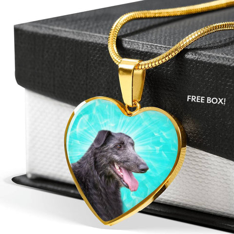 Scottish Deerhound Dog Print Heart Pendant Luxury Necklace-Free Shipping