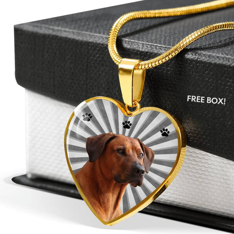 Rhodesian Ridgeback Print Heart Pendant Luxury Necklace-Free Shipping