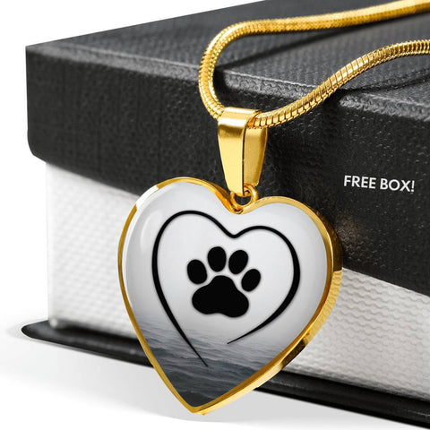 Paws Black Print Heart Pendant Luxury Necklace-Free Shipping