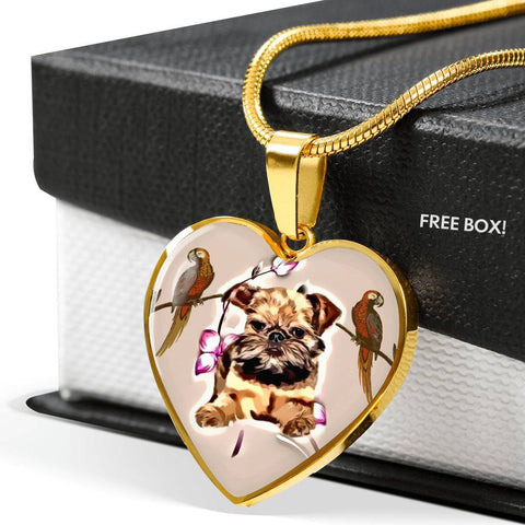 Brussels Griffon Print Heart Pendant Luxury Necklace-Free Shipping