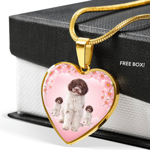 Lagotto Romagnolo Dog Print Heart Pendant Luxury Necklace-Free Shipping