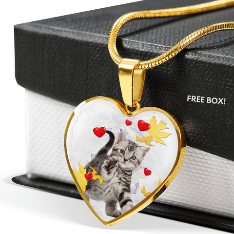 American Shorthair Print Heart Pendant Luxury Necklace-Free Shipping