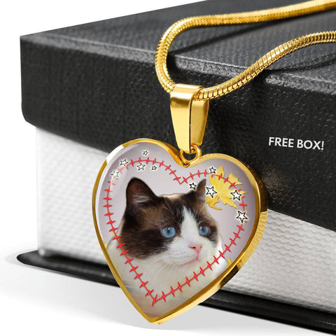 Lovely Snowshoe Cat Print Heart Pendant Luxury Necklace-Free Shipping