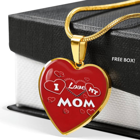 'I Love MY MOM' Red Print Heart Pendant Luxury Necklace