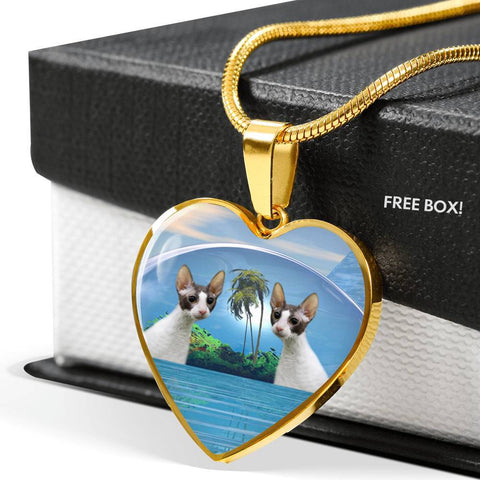 Cornish Rex Cat Print Heart Pendant Luxury Necklace-Free Shipping