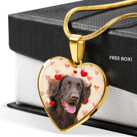 Flat Coated Retriever Print Heart Pendant Luxury Necklace-Free Shipping