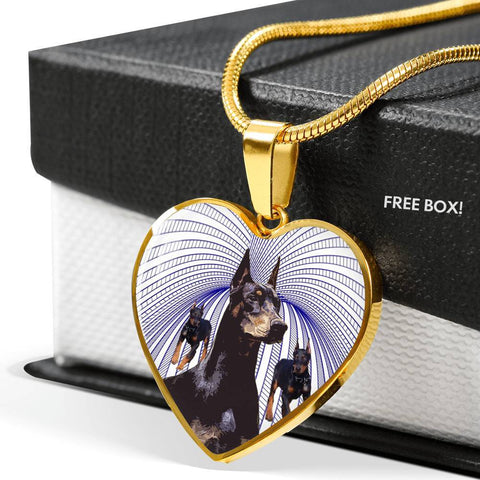 Amazing Doberman Pinscher Print Heart Pendant Luxury Necklace-Free Shipping