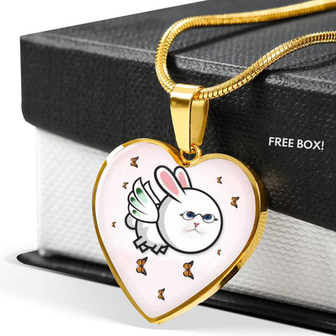 Flying Cat Print Heart Pendant Luxury Necklace-Free Shipping
