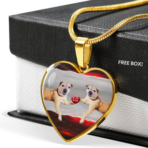 Border Terrier Print Heart Pendant Luxury Necklace-Free Shipping