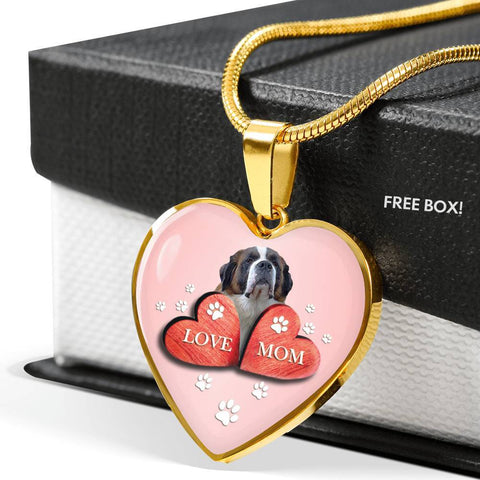 Saint Bernard Dog Print Heart Pendant Luxury Necklace-Free Shipping