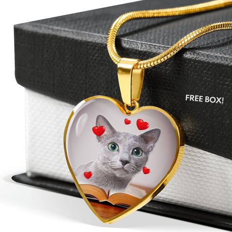 Russian Blue Print Heart Pendant Luxury Necklace-Free Shipping