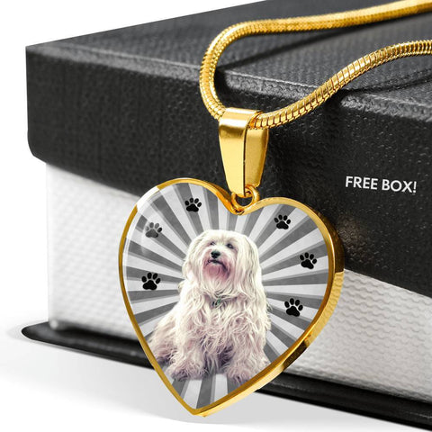 Havanese Dog Print Heart Charm Necklace-Free Shipping
