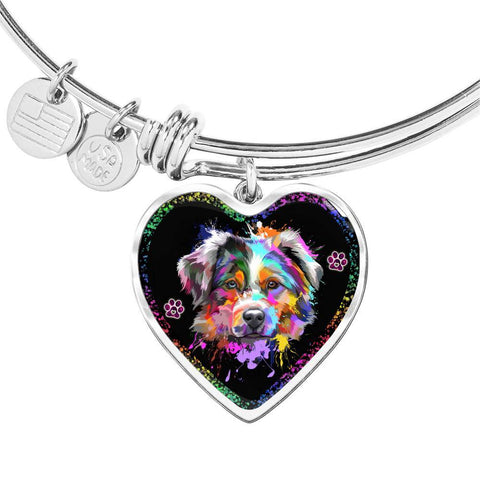 Australian Shepherd Dog Print Heart Pendant Bangle-Free Shipping