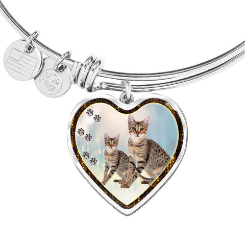 Savannah Cat Print Heart Pendant Bangle-Free Shipping