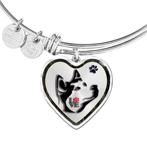 Siberian Husky Dog Art Print Heart Pendant Bangle-Free Shipping
