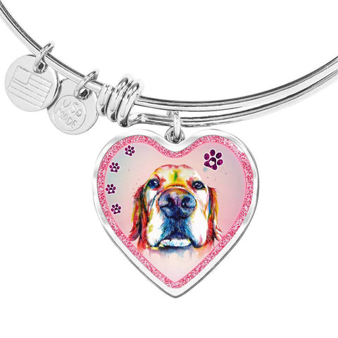 Basset Hound Dog Art Print Heart Pendant Bangle-Free Shipping