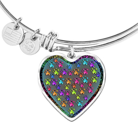 Colorful Paws Print Heart Pendant Bangle-Free Shipping