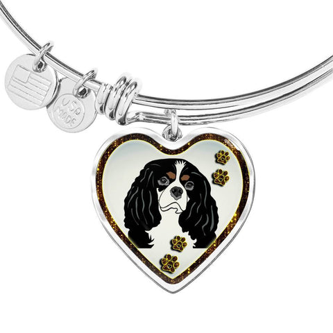 Cavalier King Charles Spaniel Dog Print Heart Pendant Bangle-Free Shipping