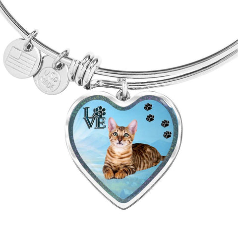 Toyger Cat Print Heart Pendant Bangle-Free Shipping