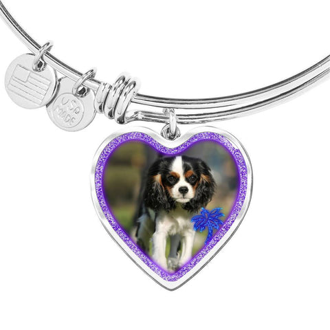 English Toy Spaniel Dog Print Heart Pendant Bangle-Free Shipping