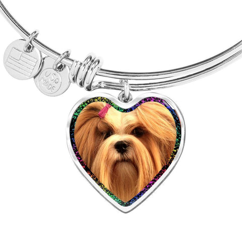 Lhasa Apso Print Heart Pendant Bangle-Free Shipping