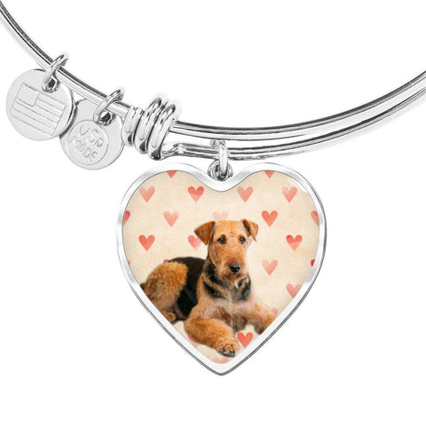 Airedale Terrier Print Luxury Heart Charm Bangle -Free Shipping