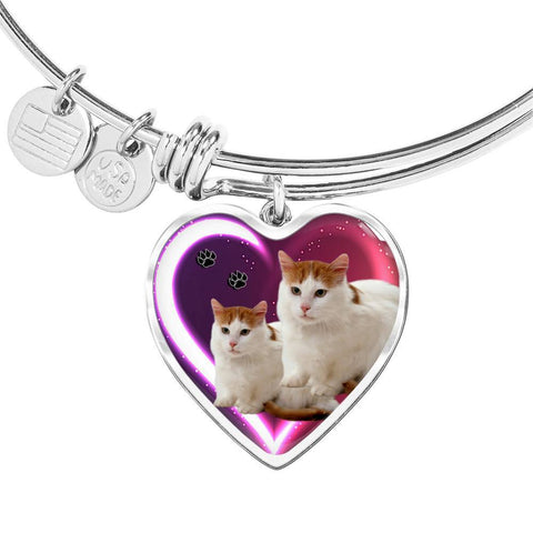 Turkish Van Cat Print Heart Pendant Bangle-Free Shipping