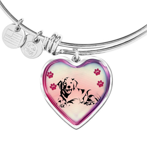 Golden Retriever Dog Print Heart Pendant Bangle-Free Shipping