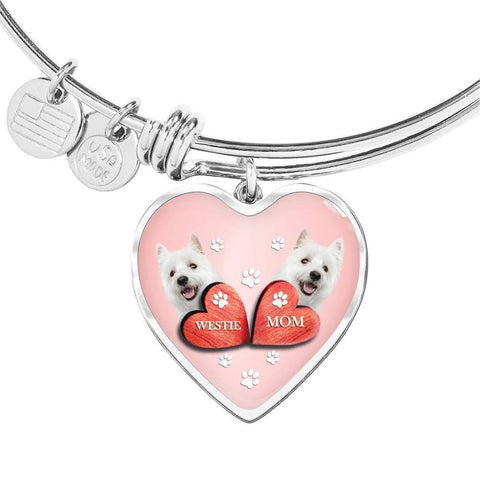 West Highland White Terrier (Westie) Print Heart Charm Bangle-Free Shipping