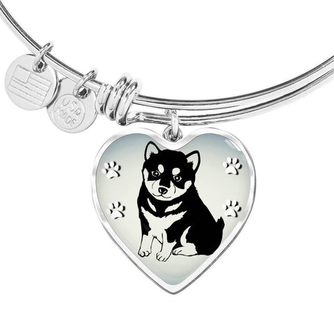 Shiba Inu Dog Print Heart Pendant Bangle-Free Shipping