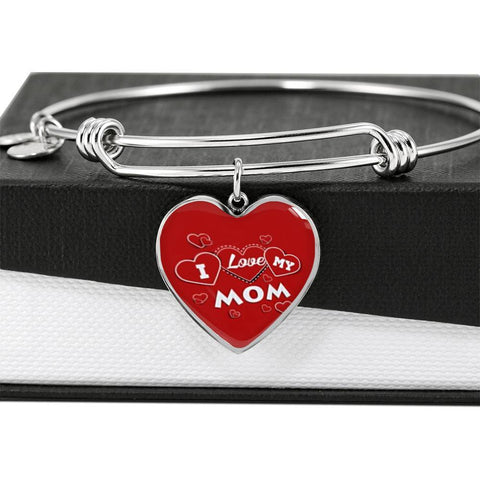 'I Love MY MOM' Red Print Heart Pendant Luxury Bangle