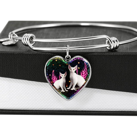 Devon Rex Cat Print Heart Pendant Bangle-Free Shipping